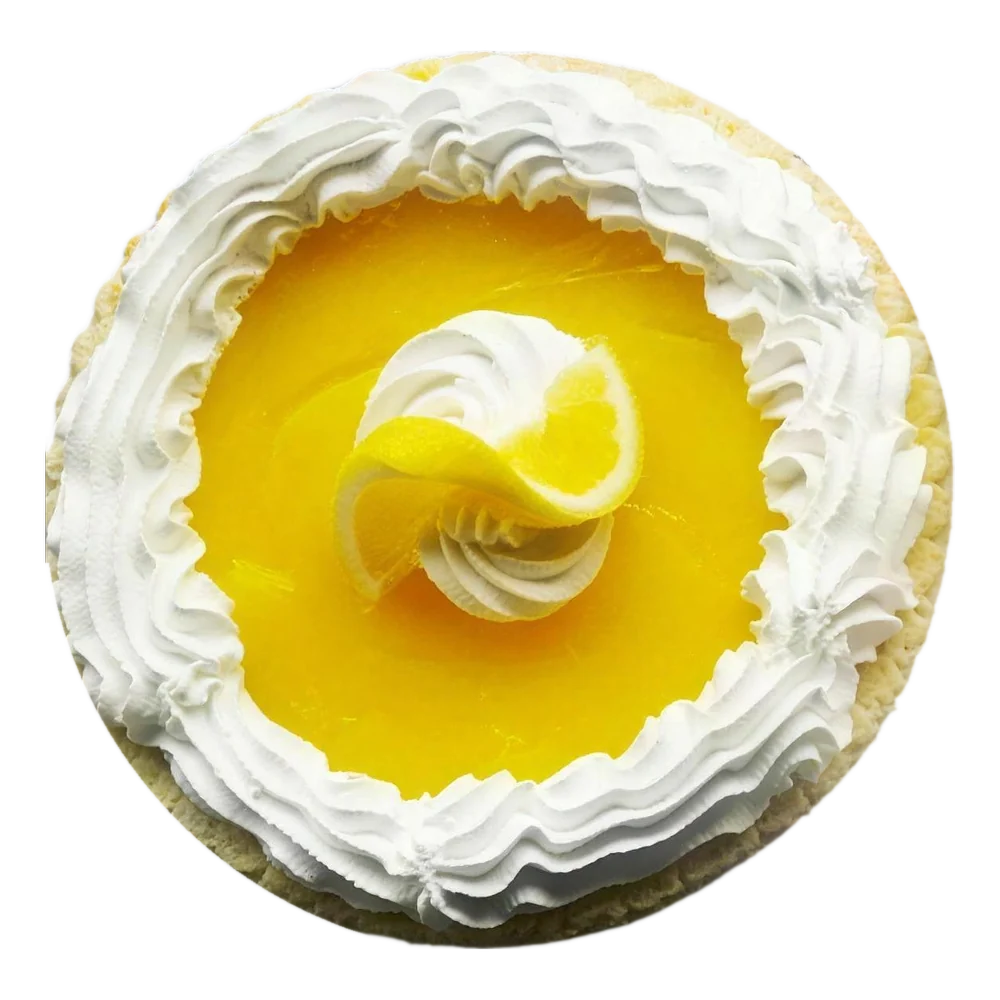 A whole lemon pie with whipped cream, from above